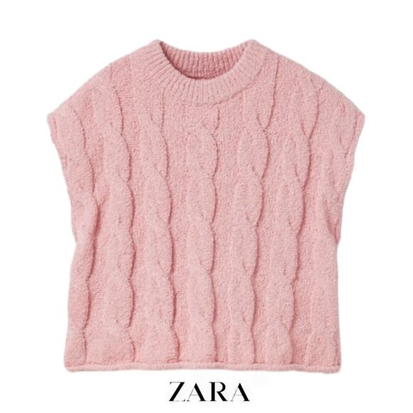 ZARA Kids | Pink | BOUCLÉ CABLE KNIT VEST - Picture 1 of 4